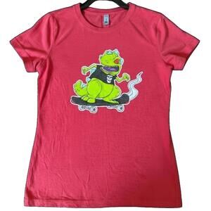 Punk Reptar Misfits T-Shirt Womens 2XL Red Rugrats Skateboard Misfits Dinosaur